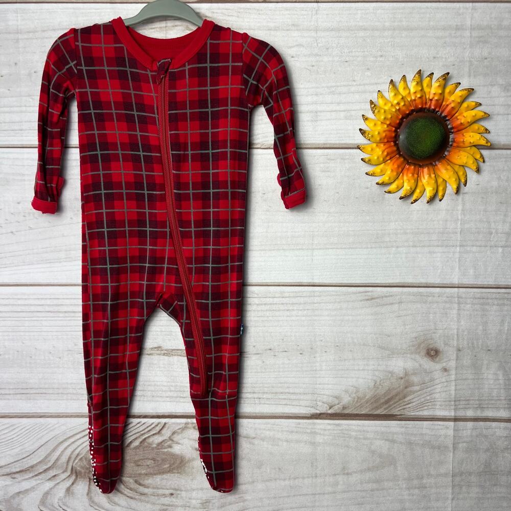 KicKee Pants Red Plaid Footed Pajamas Sleepsuit 3-6 Months